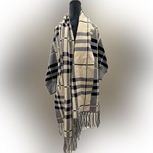 Pretty Persuasions Gray and Cream Plaid Cardigan/Poncho/Scarf